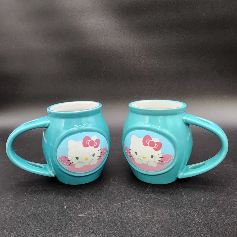 Sanrio Teal Hello Kitty Winged‎ Ceramic Mug Set 2014 Kawaii Cute Blue Turquois